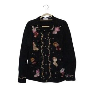 Cardigan BP Designs Women's Black Beaded and Embellished Holiday Sweater